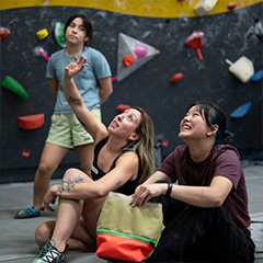 group of climbers bouldering